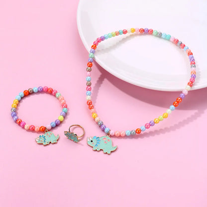 Cute Romantic Sweet Animal Dinosaur Beaded Alloy Beaded Handmade Enamel K Gold Plated Girl'S Rings Bracelets Necklace