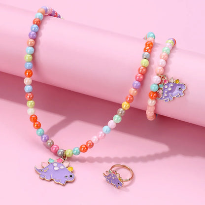 Cute Romantic Sweet Animal Dinosaur Beaded Alloy Beaded Handmade Enamel K Gold Plated Girl'S Rings Bracelets Necklace