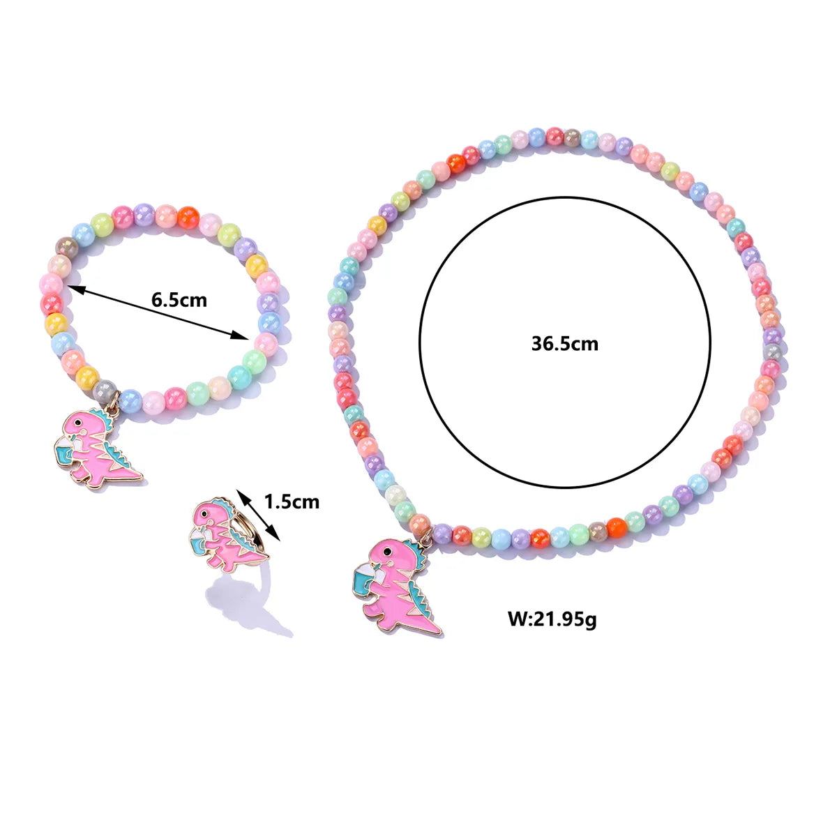 Cute Romantic Sweet Animal Dinosaur Beaded Alloy Beaded Handmade Enamel K Gold Plated Girl'S Rings Bracelets Necklace