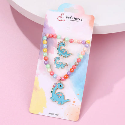 Cute Romantic Sweet Animal Dinosaur Beaded Alloy Beaded Handmade Enamel K Gold Plated Girl'S Rings Bracelets Necklace