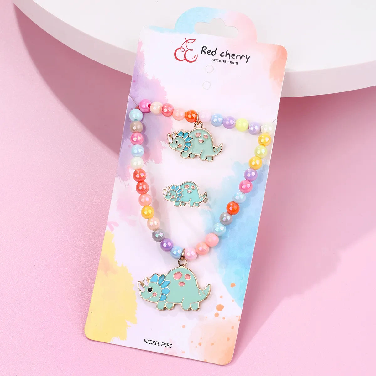 Cute Romantic Sweet Animal Dinosaur Beaded Alloy Beaded Handmade Enamel K Gold Plated Girl'S Rings Bracelets Necklace