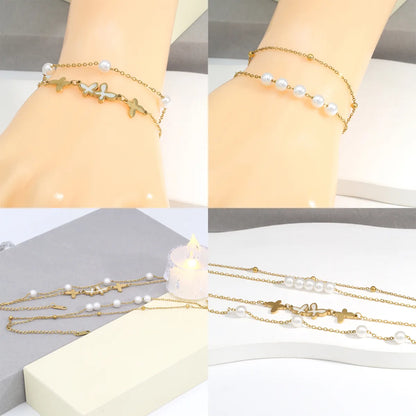 Cute Romantic Sweet Butterfly 304 Stainless Steel 18K Gold Plated Bracelets In Bulk