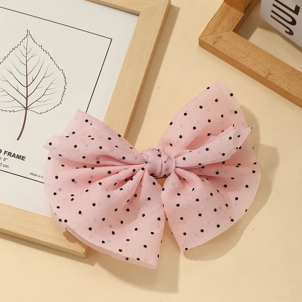 Cute Round Dots Bow Knot Cloth Hair Clip