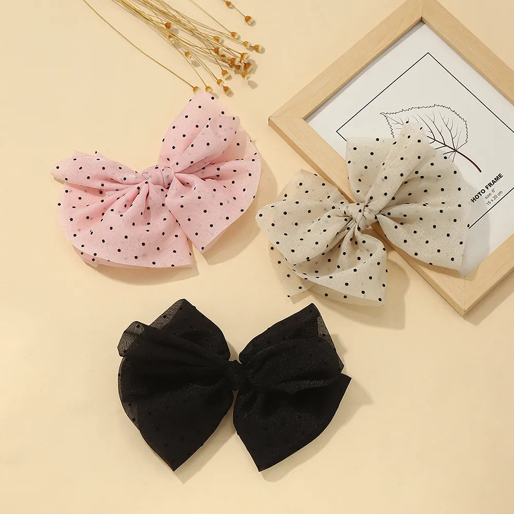 Cute Round Dots Bow Knot Cloth Hair Clip