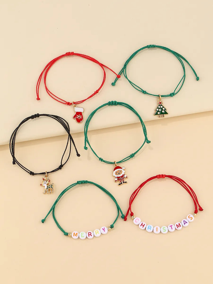 Cute Santa Claus Letter Elk Glass Enamel Plating Christmas Women'S Bracelets