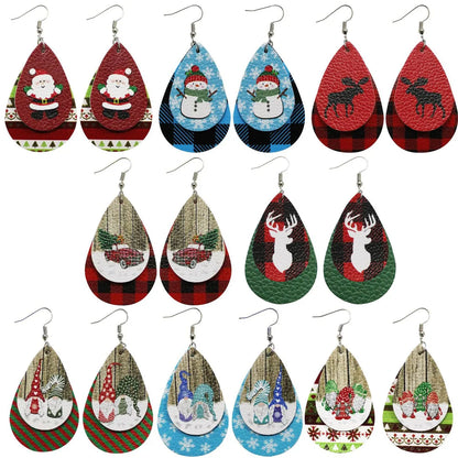 1 Pair Cute Santa Claus Snowman Elk Pu Leather Drop Earrings