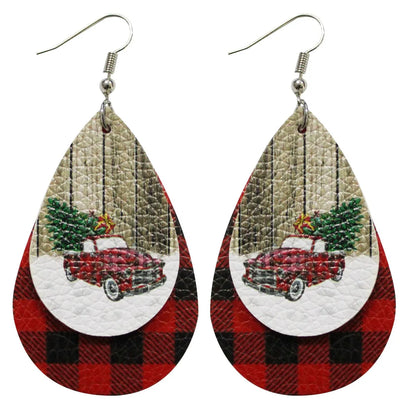 1 Pair Cute Santa Claus Snowman Elk Pu Leather Drop Earrings