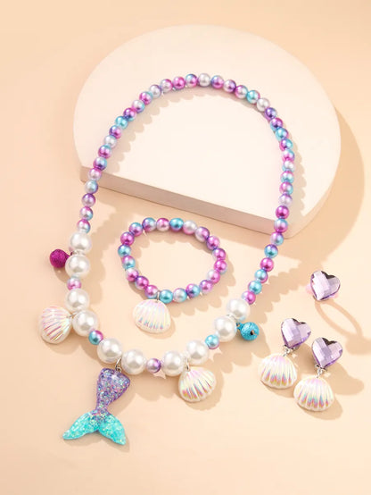 Cute Shell Fish Tail Resin Beaded Kid's Necklace 1 Set