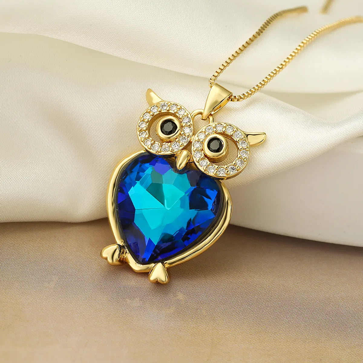 Cute Shiny Owl Copper 18k Gold Plated Zircon Pendant Necklace In Bulk