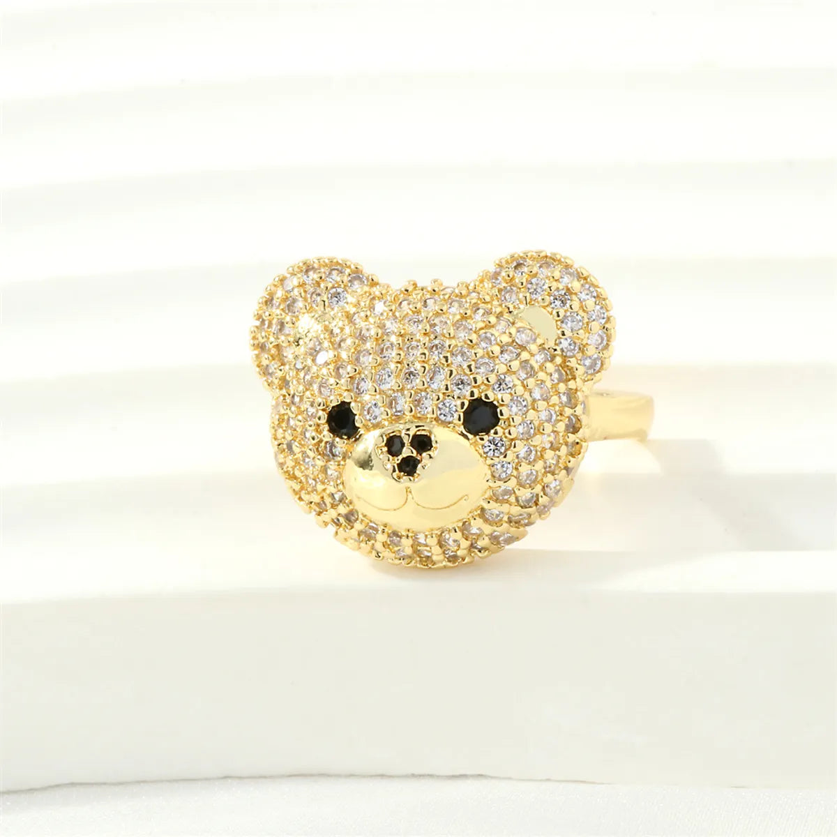 Cute Simple Style Bear Copper 18k Gold Plated Zircon Open Rings In Bulk