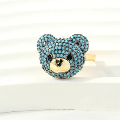 Cute Simple Style Bear Copper 18k Gold Plated Zircon Open Rings In Bulk