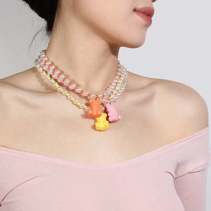 Cute Simple Style Bear Imitation Pearl Beaded Women's Necklace