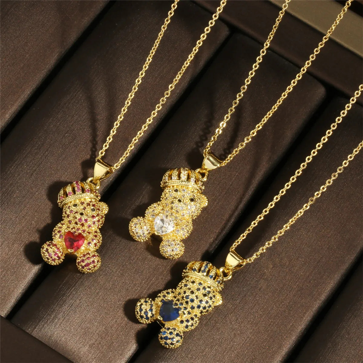 Cute Simple Style Cartoon Heart Shape Copper 18k Gold Plated Zircon Pendant Necklace In Bulk