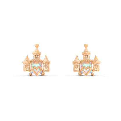 Cute Simple Style Castle Bear Heart Shape Plating Inlay Brass Zircon 18k Gold Plated Earrings