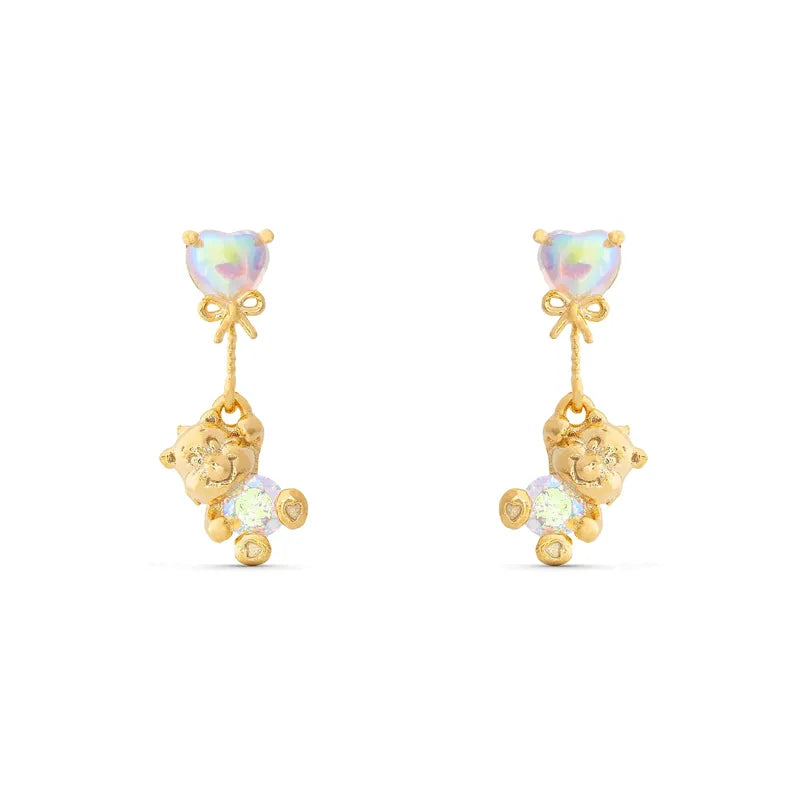 Cute Simple Style Castle Bear Heart Shape Plating Inlay Brass Zircon 18k Gold Plated Earrings