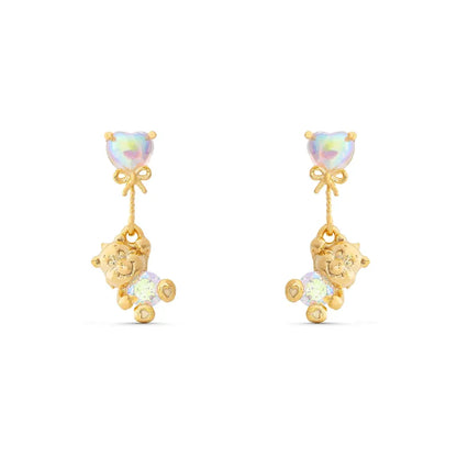 Cute Simple Style Castle Bear Heart Shape Plating Inlay Brass Zircon 18k Gold Plated Earrings