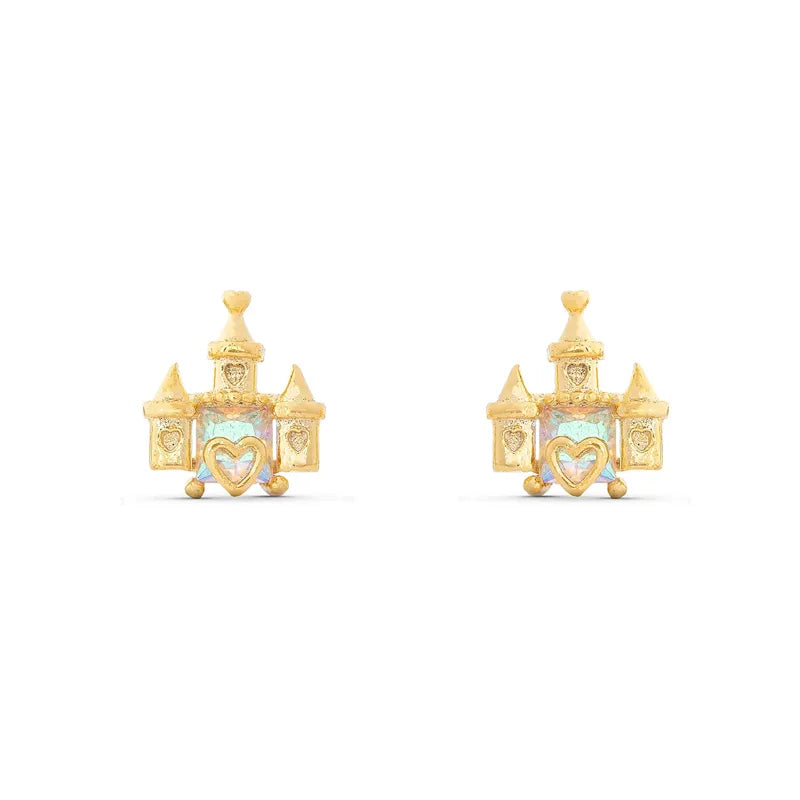 Cute Simple Style Castle Bear Heart Shape Plating Inlay Brass Zircon 18k Gold Plated Earrings