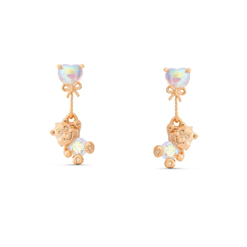 Cute Simple Style Castle Bear Heart Shape Plating Inlay Brass Zircon 18k Gold Plated Earrings