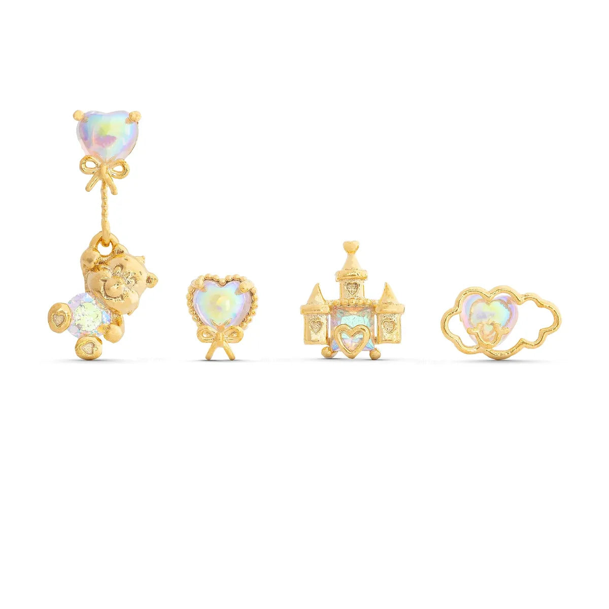 Cute Simple Style Castle Bear Heart Shape Plating Inlay Brass Zircon 18k Gold Plated Earrings