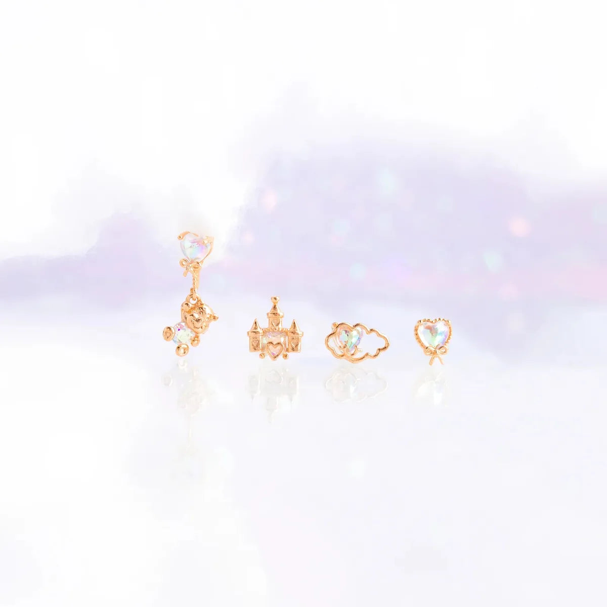 Cute Simple Style Castle Bear Heart Shape Plating Inlay Brass Zircon 18k Gold Plated Earrings