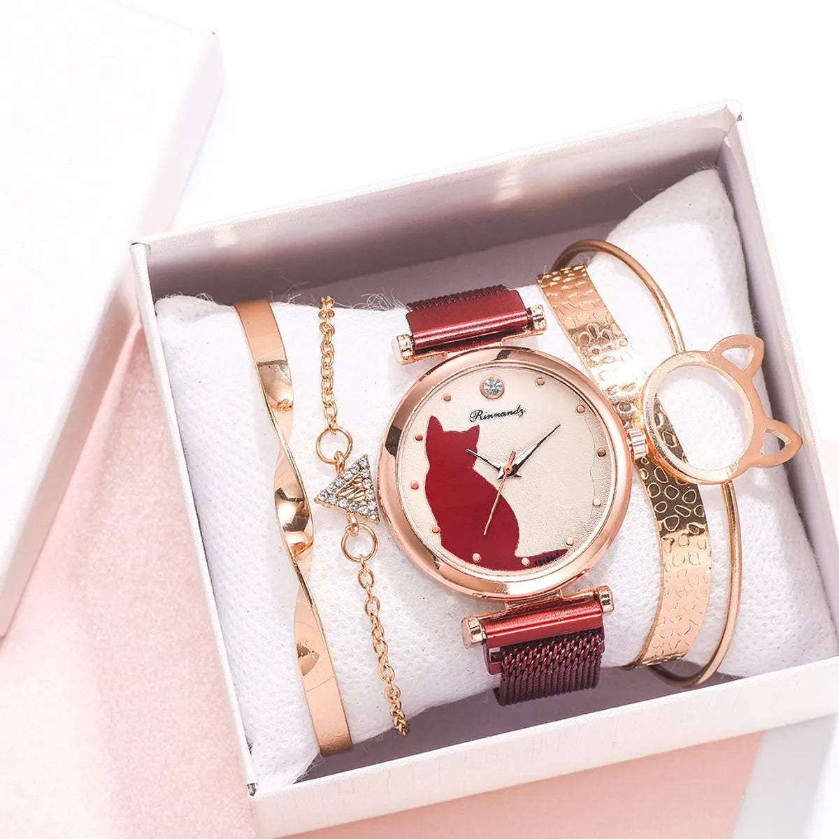 Cute Simple Style Cat Magnet Buckle Quartz Women'S Watches