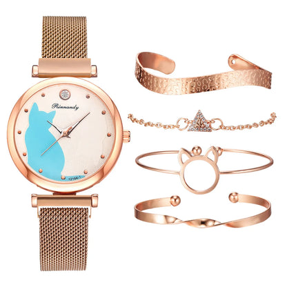 Cute Simple Style Cat Magnet Buckle Quartz Women'S Watches