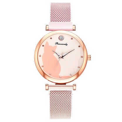 Cute Simple Style Cat Magnet Buckle Quartz Women'S Watches