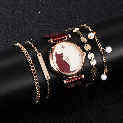 Cute Simple Style Cat Magnet Buckle Quartz Women'S Watches