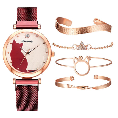 Cute Simple Style Cat Magnet Buckle Quartz Women'S Watches