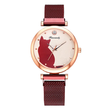 Cute Simple Style Cat Magnet Buckle Quartz Women'S Watches