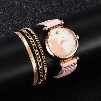 Cute Simple Style Cat Magnet Buckle Quartz Women'S Watches