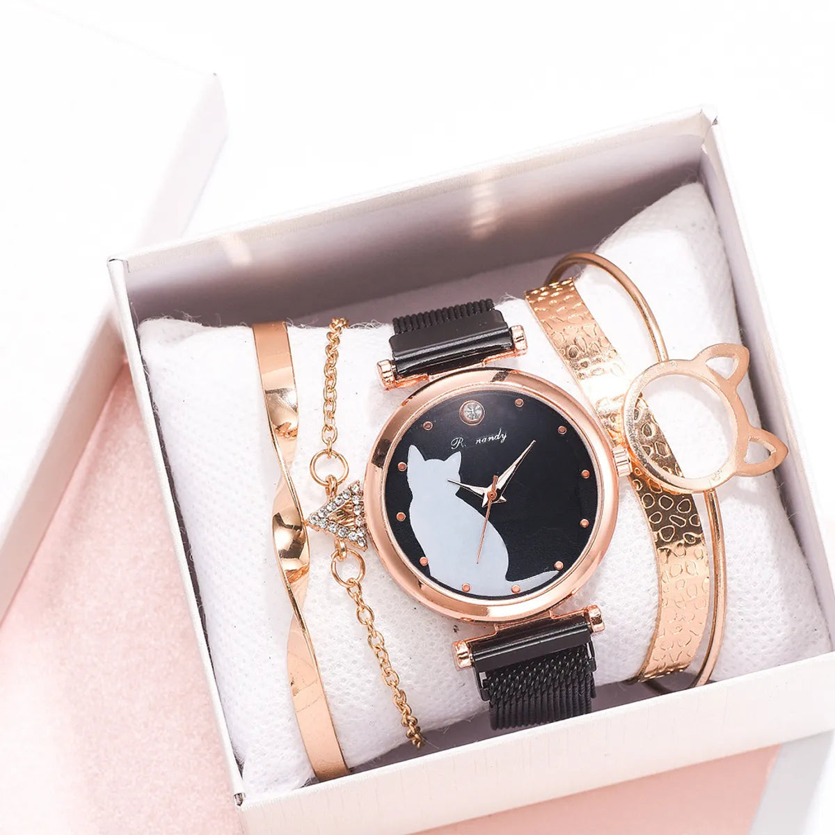 Cute Simple Style Cat Magnet Buckle Quartz Women'S Watches