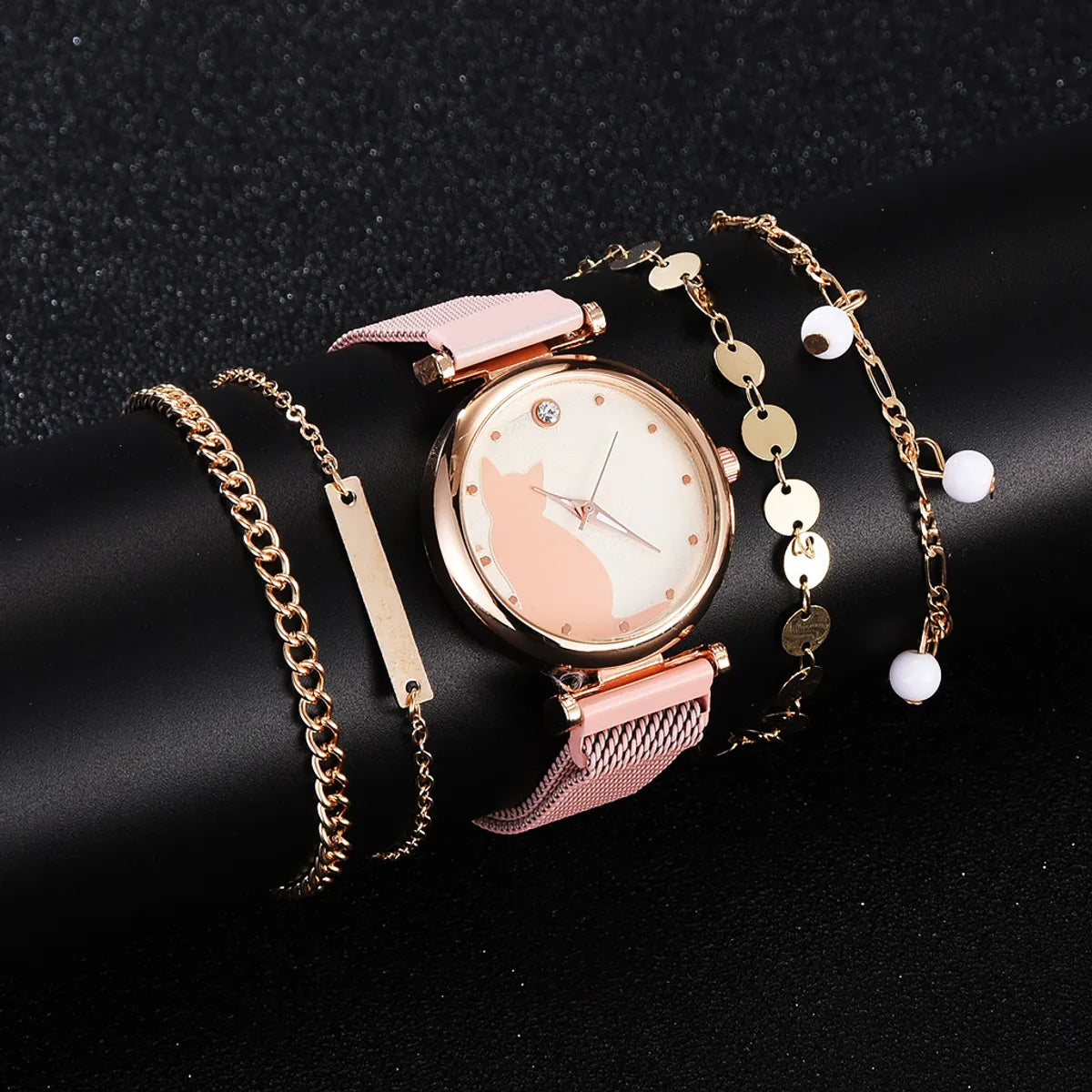 Cute Simple Style Cat Magnet Buckle Quartz Women'S Watches