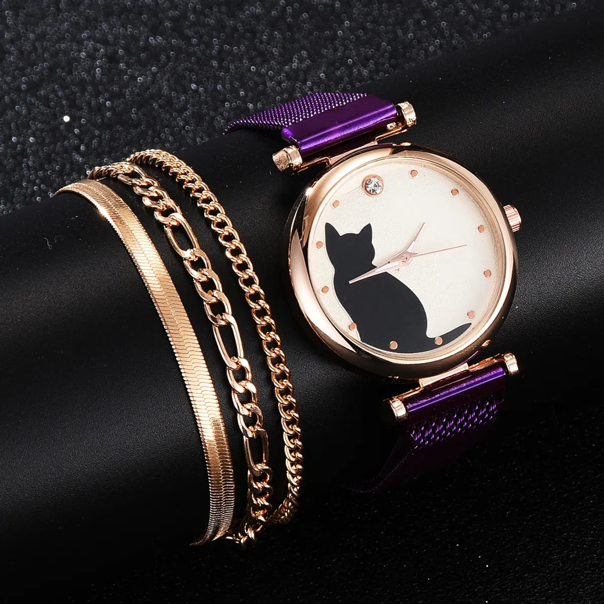 Cute Simple Style Cat Magnet Buckle Quartz Women'S Watches