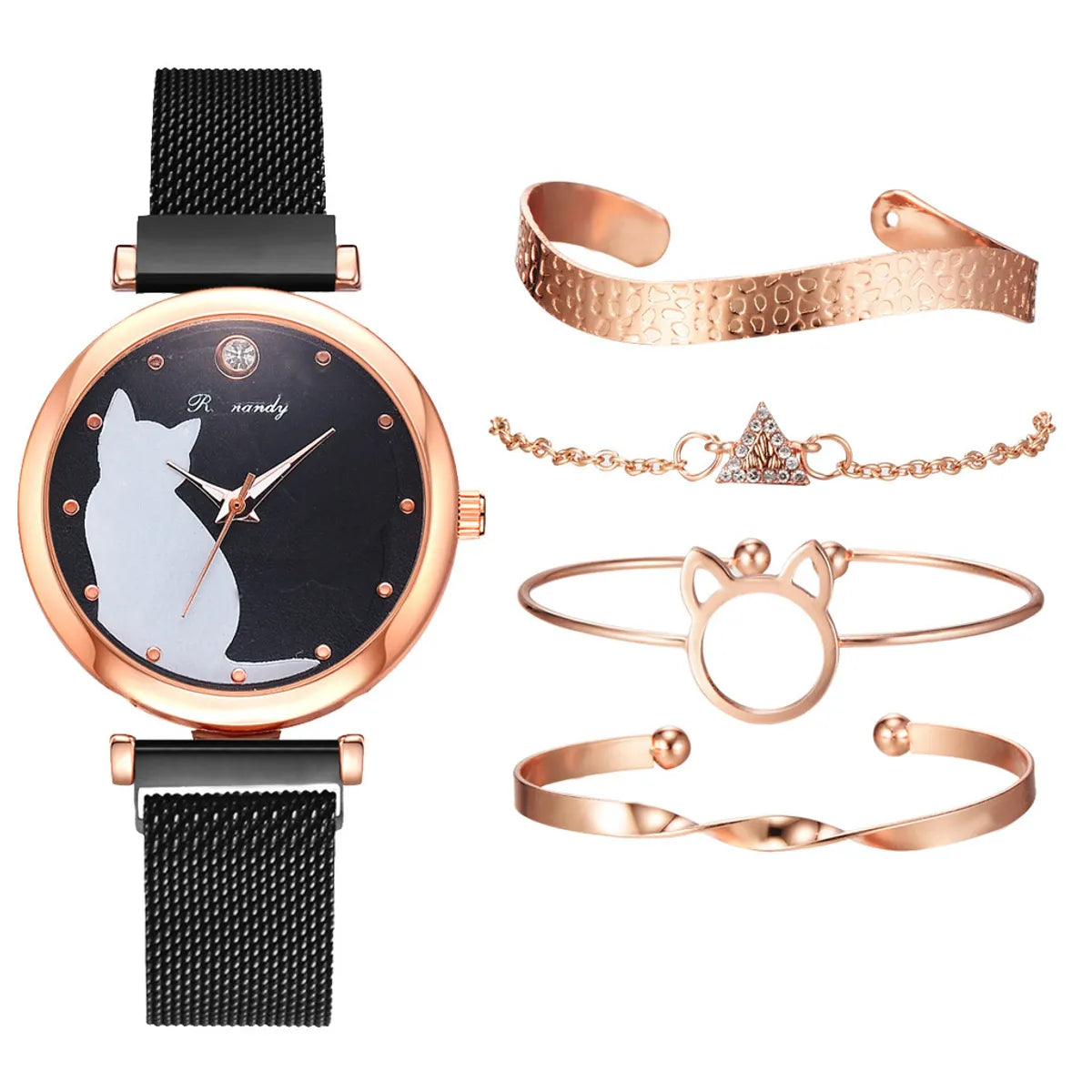 Cute Simple Style Cat Magnet Buckle Quartz Women'S Watches