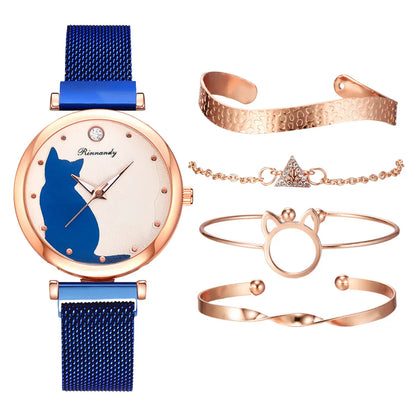 Cute Simple Style Cat Magnet Buckle Quartz Women'S Watches