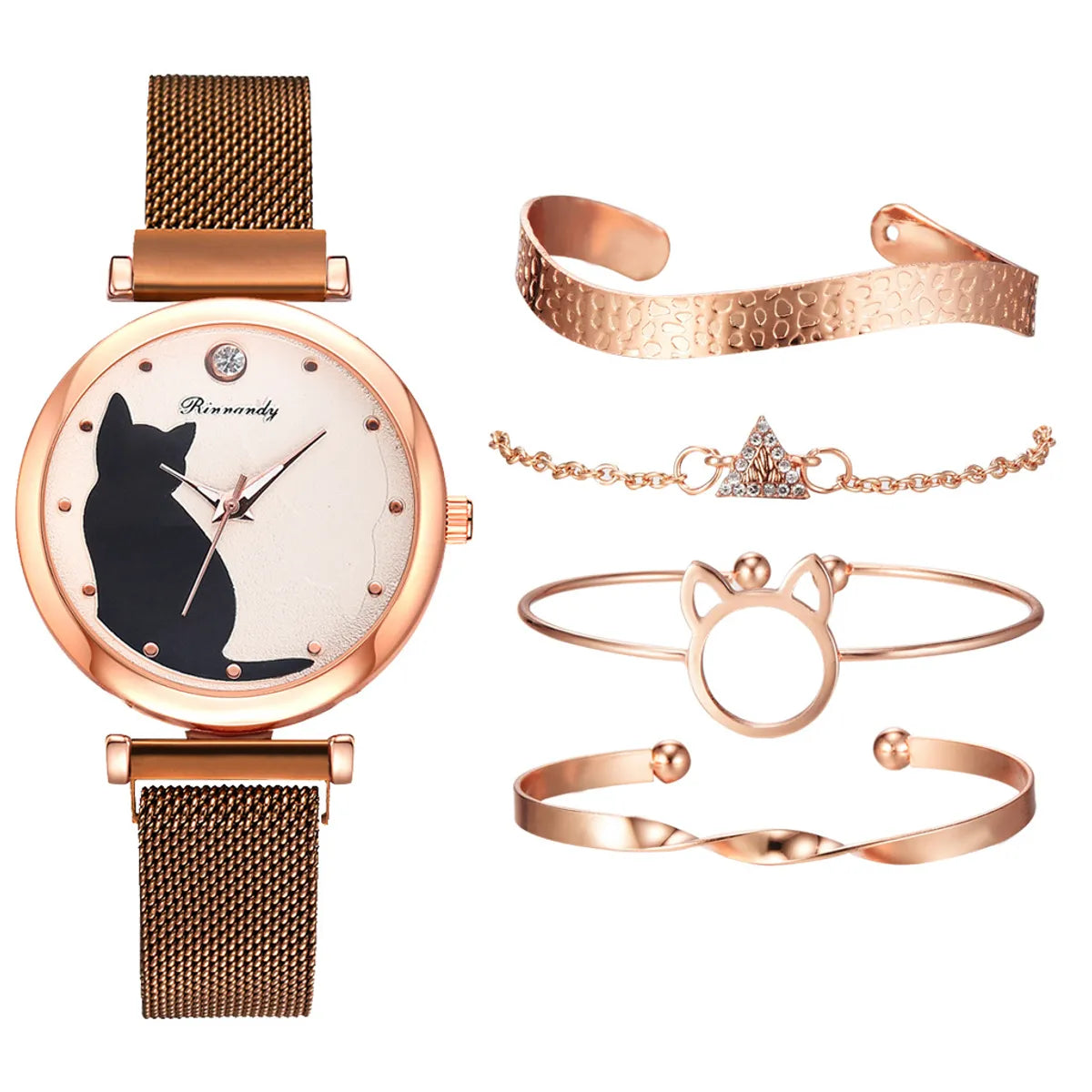 Cute Simple Style Cat Magnet Buckle Quartz Women'S Watches