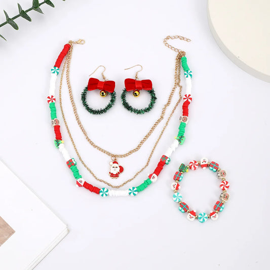 Cute Simple Style Classic Style Christmas Tree Santa Claus Alloy Soft Clay Christmas Women'S Jewelry Set