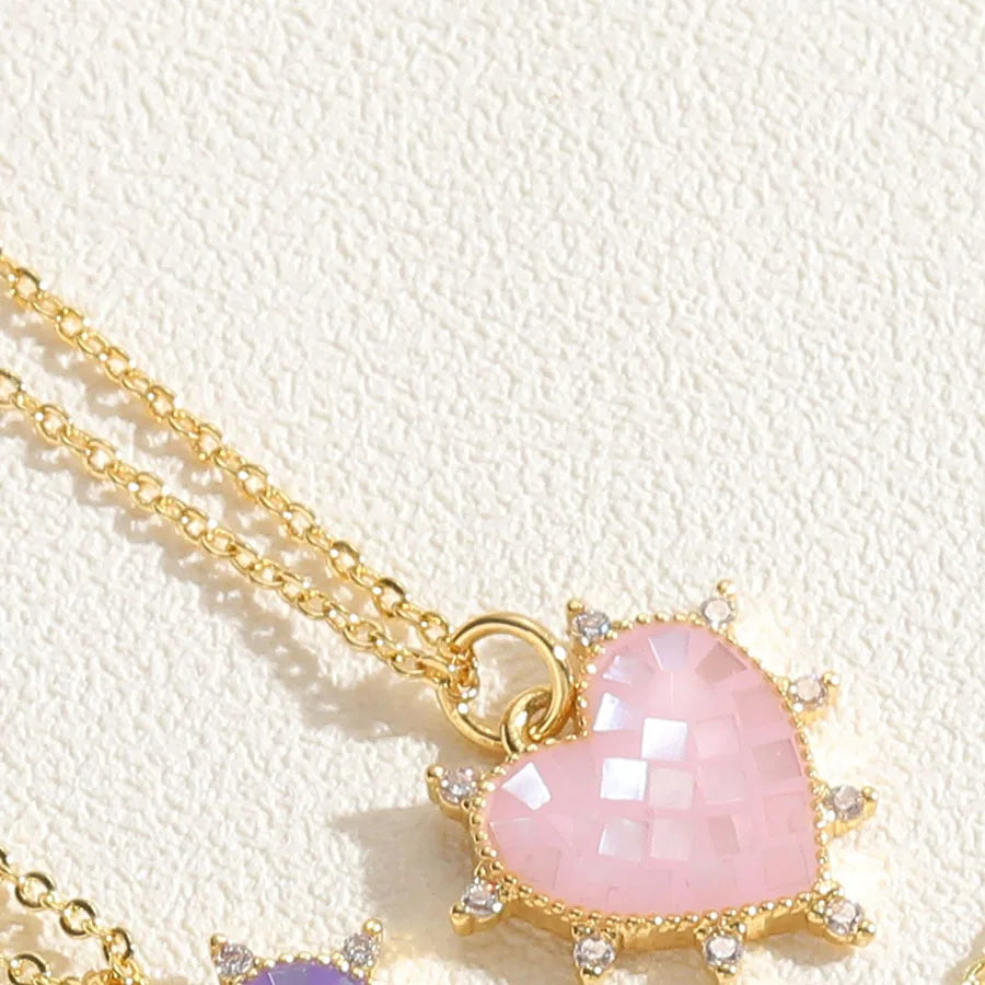 Cute Simple Style Commute Heart Shape Copper Enamel Plating Inlay Artificial Gemstones 14k Gold Plated Pendant Necklace