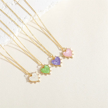 Cute Simple Style Commute Heart Shape Copper Enamel Plating Inlay Artificial Gemstones 14k Gold Plated Pendant Necklace