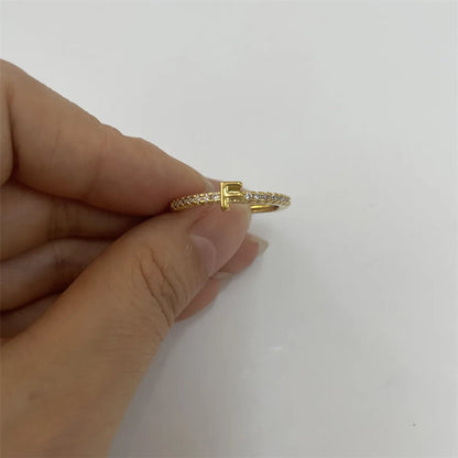 Cute Simple Style Commute Letter Copper Plating Inlay Zircon 14k Gold Plated White Gold Plated Open Rings