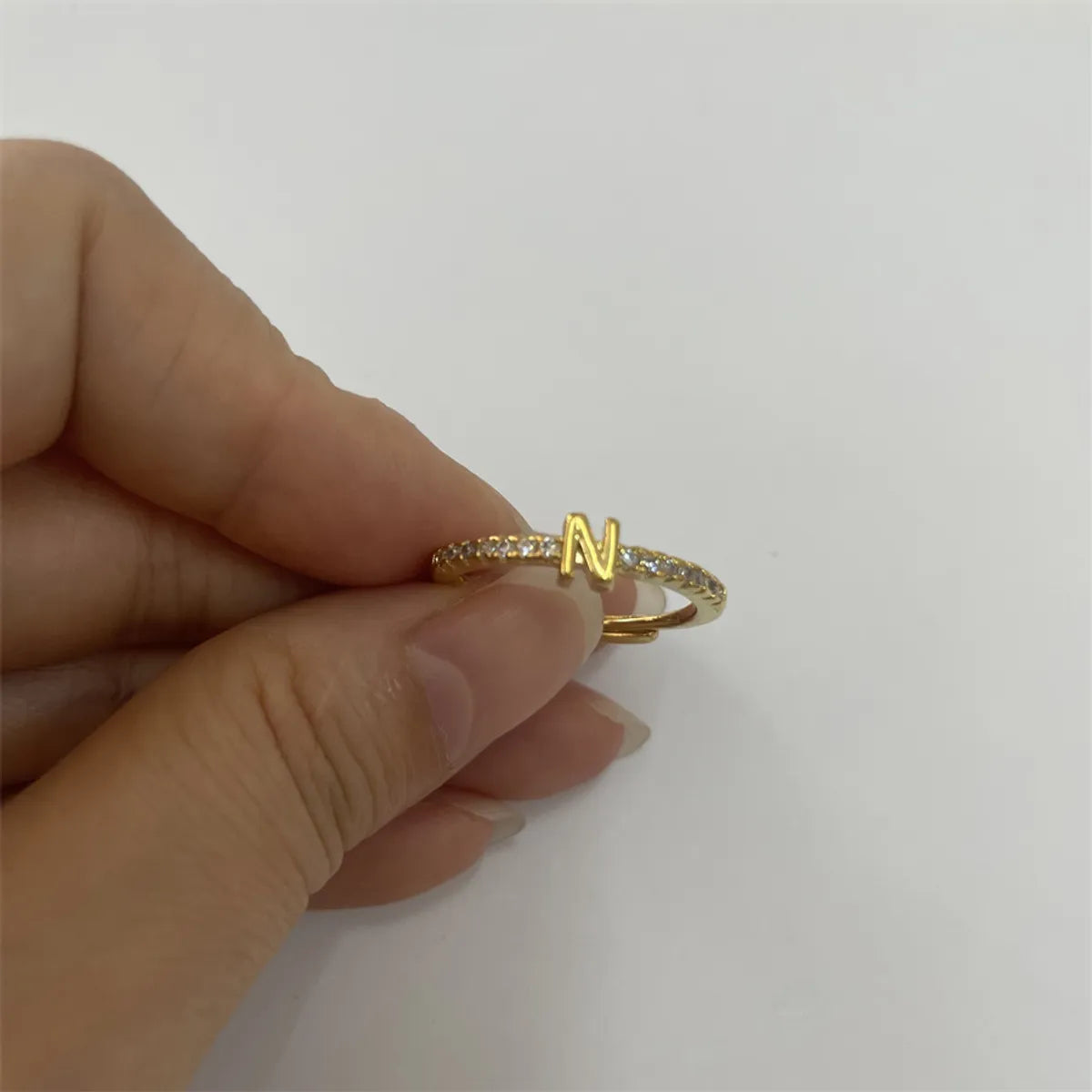 Cute Simple Style Commute Letter Copper Plating Inlay Zircon 14k Gold Plated White Gold Plated Open Rings