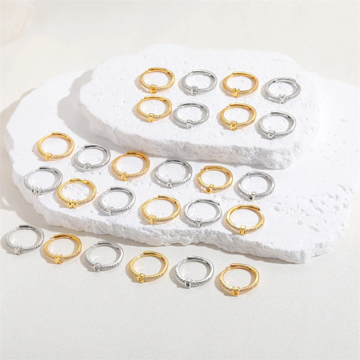 Cute Simple Style Commute Letter Copper Plating Inlay Zircon 14k Gold Plated White Gold Plated Open Rings