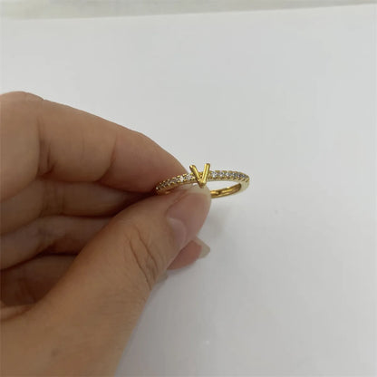 Cute Simple Style Commute Letter Copper Plating Inlay Zircon 14k Gold Plated White Gold Plated Open Rings