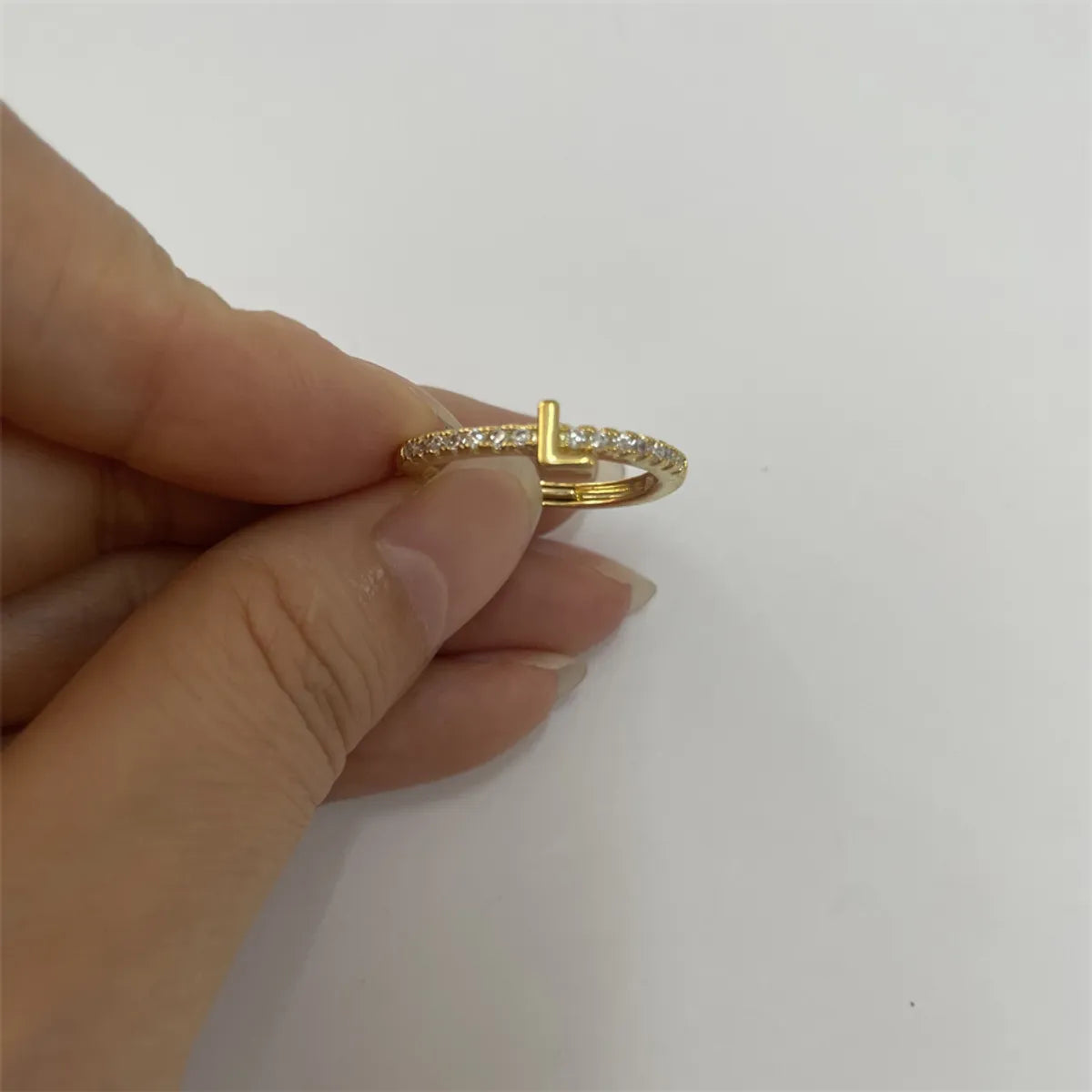 Cute Simple Style Commute Letter Copper Plating Inlay Zircon 14k Gold Plated White Gold Plated Open Rings