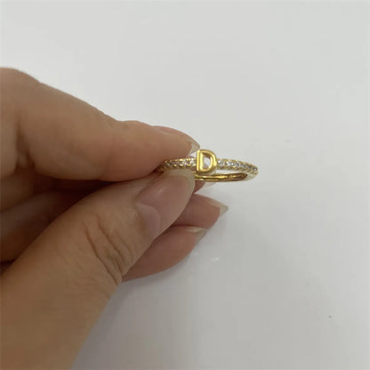 Cute Simple Style Commute Letter Copper Plating Inlay Zircon 14k Gold Plated White Gold Plated Open Rings