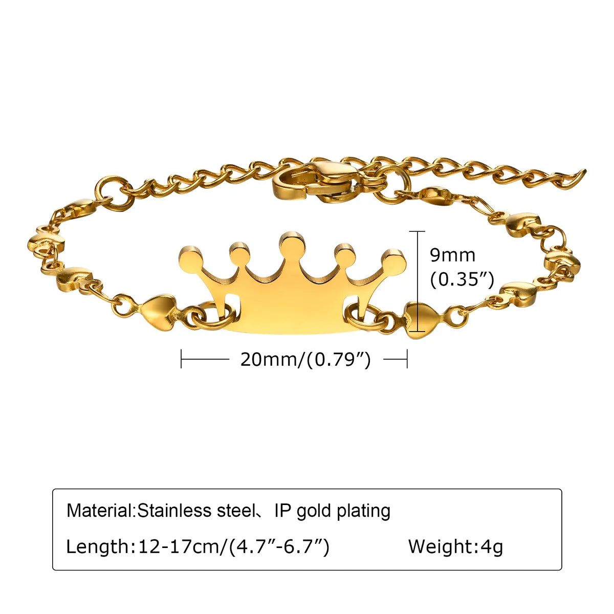 Cute Simple Style Crown 201 Stainless Steel Patchwork Girl'S Bracelets