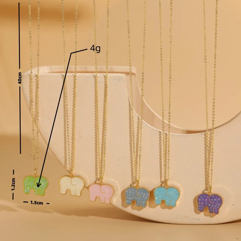 Cute Simple Style Elephant Copper Epoxy Plating 14k Gold Plated Pendant Necklace