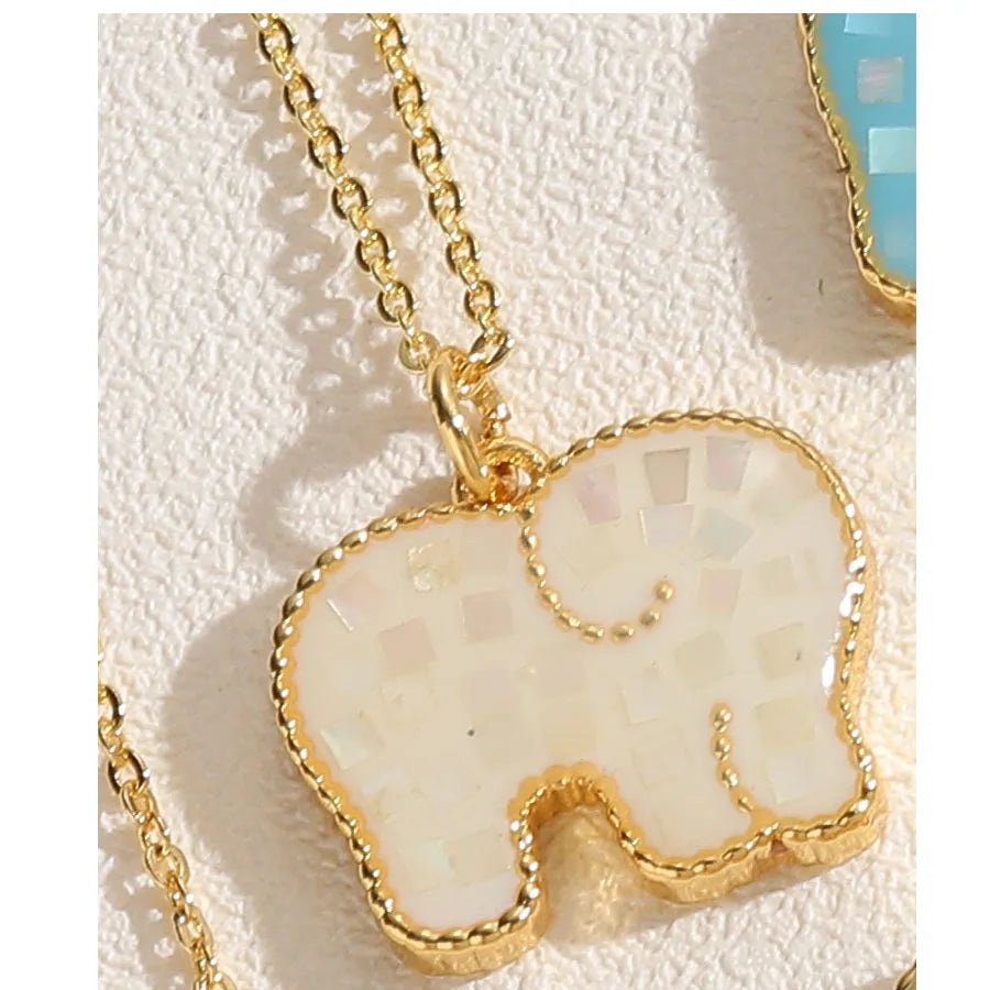 Cute Simple Style Elephant Copper Epoxy Plating 14k Gold Plated Pendant Necklace