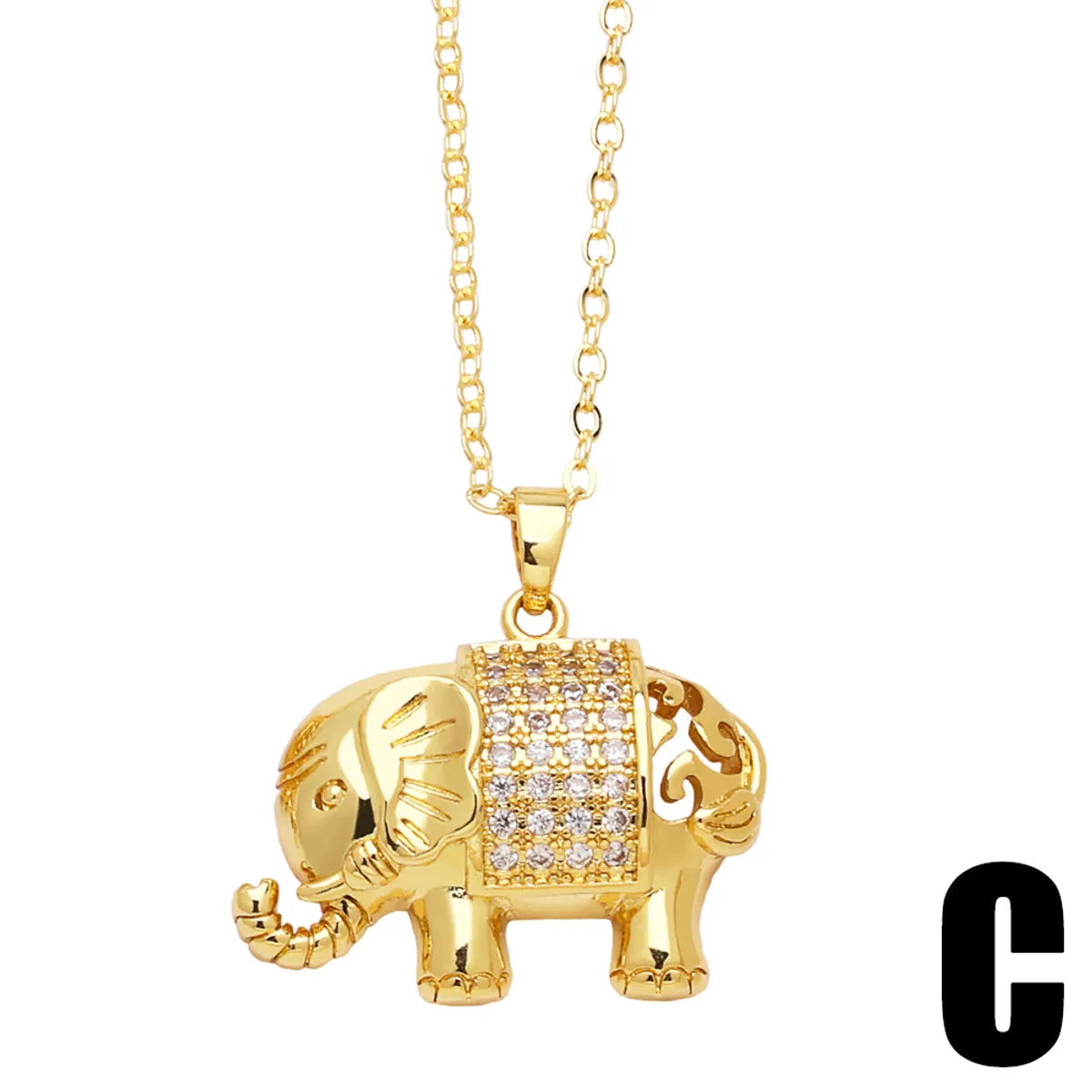 Cute Simple Style Elephant Copper Plating Inlay Zircon 18k Gold Plated Pendant Necklace